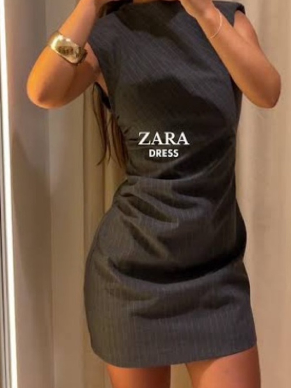 Zara Women’s Structured Sleeveless Pinstripe Mini Dress in Charcoal Size Small